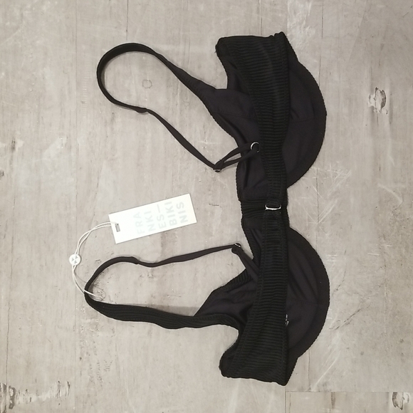 💕FRANKIE'S BIKINIS💕 Anna Ribbed Underwire Bikini Top ~ Black Large L NWT - Picture 6 of 9